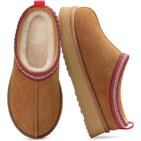 Fuzzy Chestnut Platform Slippers for Women – Stylish Winter Comfort Size 8-8.5 - Picture 1 of 9
